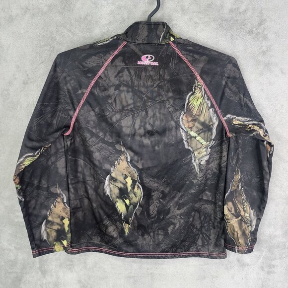 Womens Green Camo & Pink Mossy Oak Fleece Sweatshirt 1/4 Zip Long Sleeve Size L - Picture 4 of 8